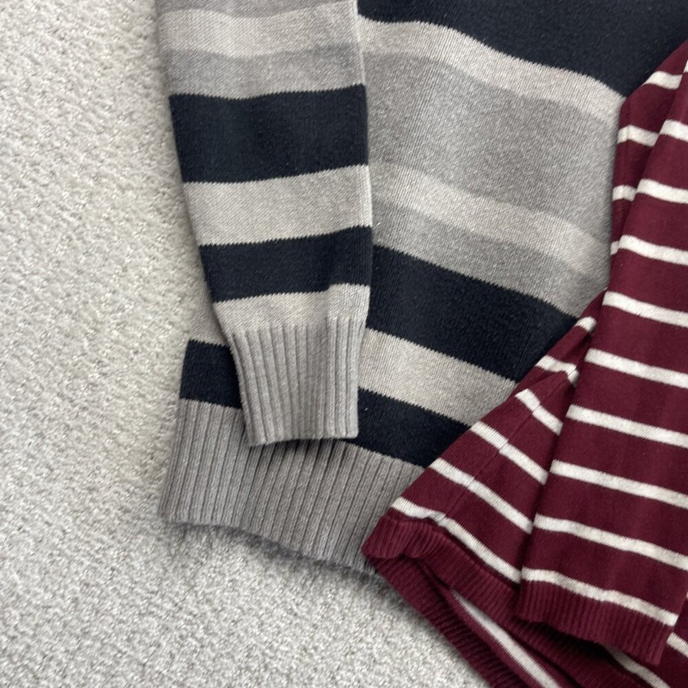 Lot x2 Bulk Striped Pullover Sweater Knit Red  / Grey Women Sz XL Preppy Cozy - Picture 3 of 16